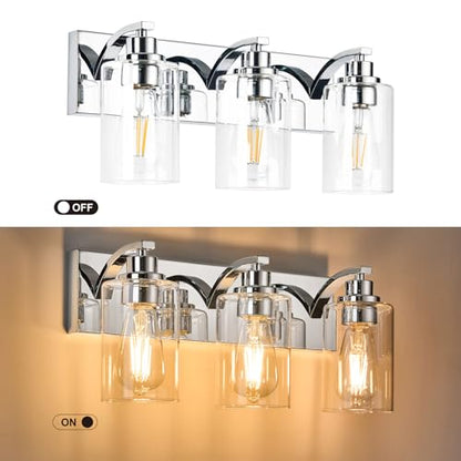 3-Light Bathroom Light Fixtures Modern Chrome Vanity Lights | Easy to Install Clear Glass Shades, Wall Mount Up or Down, E26 Socket, Hardwired, 126V - color: Chrome, size: 3 Lights