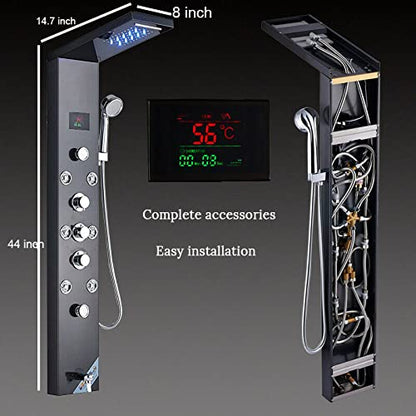 LED Light Shower Panel Tower Rainfall Waterfall Shower Head with Massager Jets Body System Jet