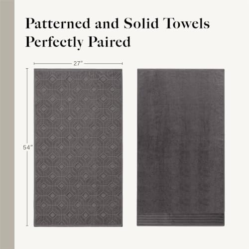 Modern Threads 6 Piece Cotton Bath Towel Set – Ultra Soft 550 GSM Towels – Bathroom Set with Hand Towels and Washcloths – Geometric (Charcoal) - color: Charcoal, style: Geometric
