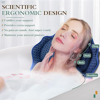 Bath Pillow RUVINCE Ergonomic Luxury Bathtub Pillow with Head,Neck, Shoulder and Back Support, 4D Bath Pillows for tub with 6 Powerful Suction Cups, Fits All Bathtub, Spa Tub, Hot Jacuzzi (Dark Blue) - color: Dark Blue
