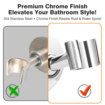 Shower Head Holder Adjustable Handheld Shower Head Holder,Stainless Steel Shower Wand Holder Wall Mounted Shower Head Bracket for Bathroom,No Drill Adhesive Mount,Polished Chrome Finish
