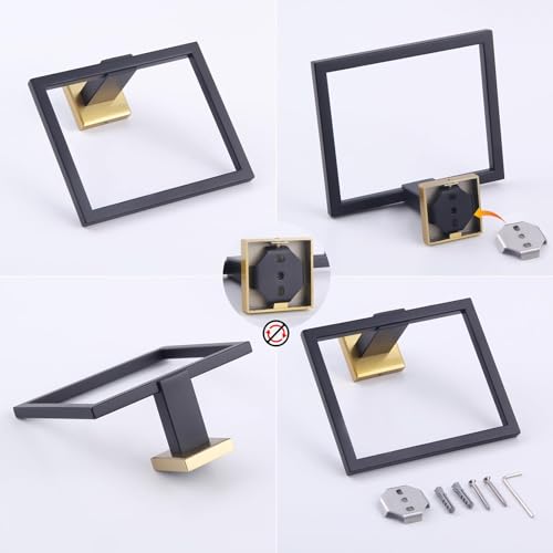 GERZWY Bathroom Hardware Hand Towel Holder SUS 304 Stainless Steel Towel Ring for Bath Kitchen Garage Heavy Duty Wall Mounted (Black & Gold) JG1906-BD - color: Black & Gold