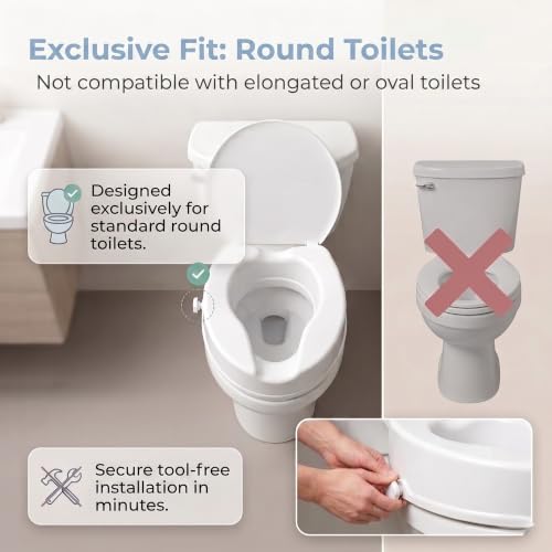Raised Toilet Seat with Lid 4‑Inch Toilet Riser – Easy Tool‑Free Installation Fits Standard round Toilets Senior, Disabled & Pregnant Support Secure Lock, Durable Plastic