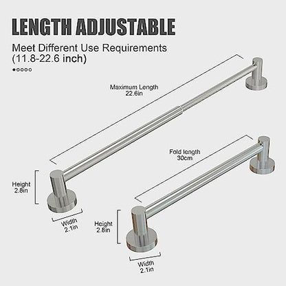 Towel Bar - Adjustable 304 Stainless Steel Towel Holder for Bathroom | Sturdy and Rustproof Wall Mounted Towel Rack for Bathroom Accessories(11.8inch-22.6inch) , Silver - color: Silver