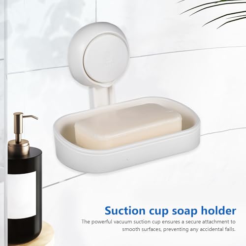 Suction Cup Soap Holder Double Layer Soap Dish Draining Tray White Vacuum Wall-Mount for Shower Bathroom