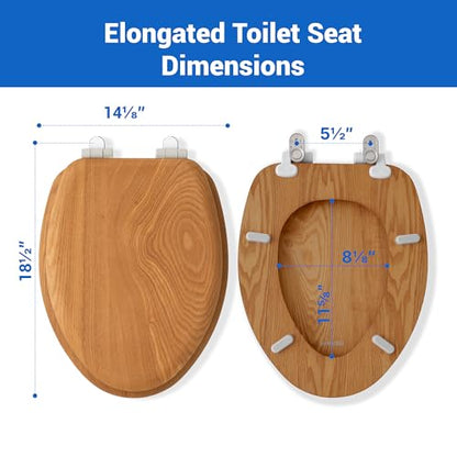 Wood Toilet Seat, Oak, Elongated, Soft Close | Magnetic Quick-Release for Easy Cleaning, Arch-Tite Never Loosens, Adjustable Fit - size: Elongated