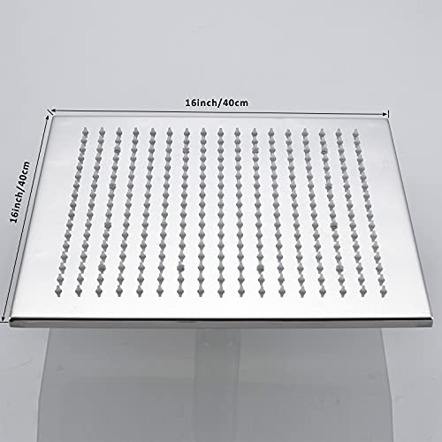 NeierThodore Polished Chrome Large 16 Inch LED Shower Head Solid Square Rainfall with Rubber Nozzles, 3 Settings - color: Chrome, size: 16 Inch