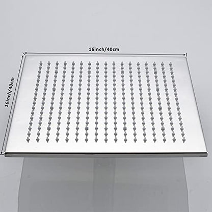 NeierThodore Polished Chrome Large 16 Inch LED Shower Head Solid Square Rainfall with Rubber Nozzles, 3 Settings - color: Chrome, size: 16 Inch