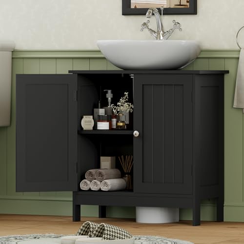 Iwell Pedestal Sink Storage Cabinet with 2 Doors and Shelf, Under Sink Cabinet, Bathroom Sink Cabinet with U-Shape, Black - color: Black Undersink