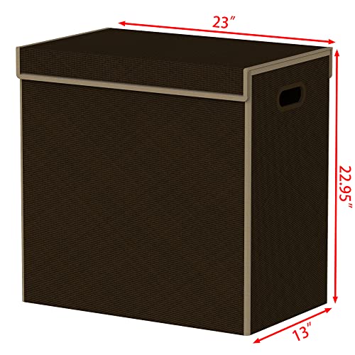 Simple Houseware Double Laundry Hamper with Lid & Removable Bags, Brown | Heavy Duty 600D Polyester, Water-Resistant Surface - color: Brown
