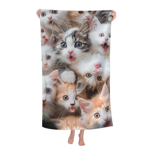 Cute Cat Beach Towel Microfiber Sand Free Kitty Towels for Adult Kids Quick Dry Ultra Absorbent Soft Pool Travel Swim Bath Shower Towel Gifts 52” x 32” - color: Beach Towel27
