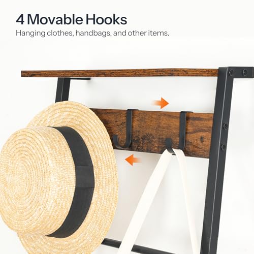 HOOBRO Blanket Ladder, 7-Tier Giraffe Shape Towel Rack for Living Room and Bedroom, 63.4" H Decorative Ladder Shelf with Hooks, Metal Frame, Industrial Style, Rustic Brown and Black BF13CJ01