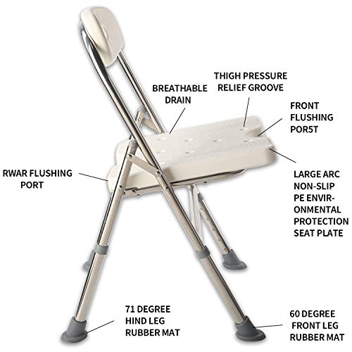 Elderly Assis One-Piece Shower Chair Premium Series Shower Chair with Back Adjustable Bath Chair for Seniors Disabled Injured Pregnant Woman White Supports Up to 330 Lbs - color: Shower Chair 202-8