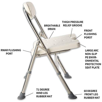 Elderly Assis One-Piece Shower Chair Premium Series Shower Chair with Back Adjustable Bath Chair for Seniors Disabled Injured Pregnant Woman White Supports Up to 330 Lbs - color: Shower Chair 202-8