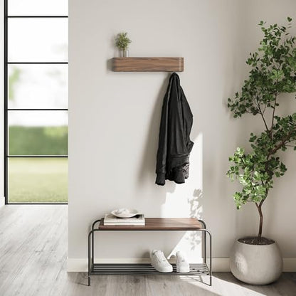 Kazai. Wall-Mounted Coat Rack 'Toke' - Modern Design Coat Rack with Hidden Wall Hooks - Solid Wood Veneer Panel Coat Hanger - Walnut - color: Walnut, size: 5 Hooks