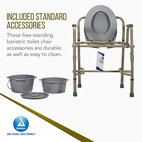 Dynarex Drop-Arm Folding Commode is a 3 in 1 Portable Toilet with Drop Arms for Increased User Safety, Use Free Standing, Grey, 1 Drop-Arm Folding Commode - size: Drop-Arm