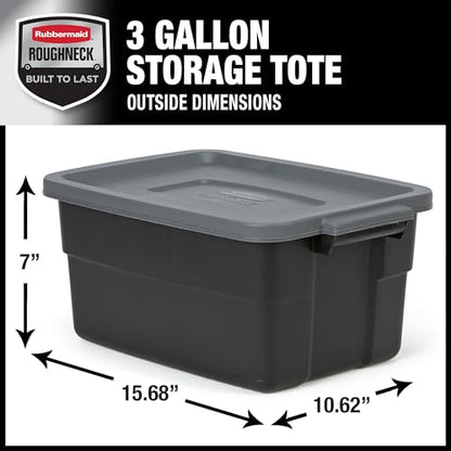 Rubbermaid 6-Pack Heavy Duty Durable 3 GAL Totes for Storage with Snap Lids and Handles, Plastic Storage Bins Stackable Black Gray for Home and Garage (3 GAL - 6 Pack Solid Black and Grey) - size: 3 Gal - 6 Pack