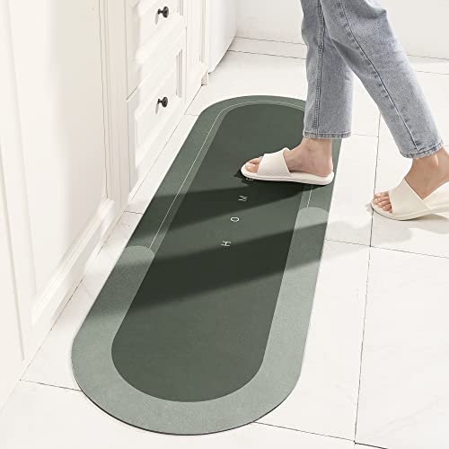 Super Absorbent Bath Mat, Quick-drying Bathroom Mats, Super Absorbent Living Room Floor Mat , Rubber Non-slip Bottom, Easy to Clean Bathroom Rugs, Simple Kitchen Doormat (Oval Green, 45x150cm) - color: Oval Green, size: 45 x 150 cm
