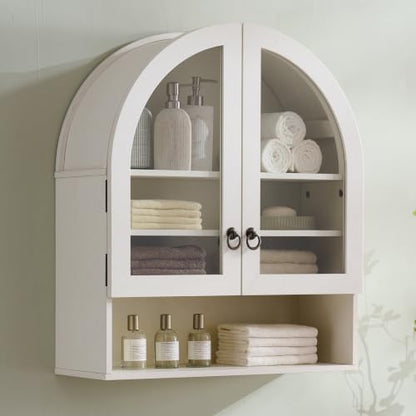 IFGET Bathroom Arched Wall Cabinet, 23.6'' Wide Medicine Cabinet with Adjustable Shelves & Glass Doors, Over The Toilet Storage Wall Mount Cabinet for Laundry Room,Kitchen & Living Room, Antique White - color: Antique White
