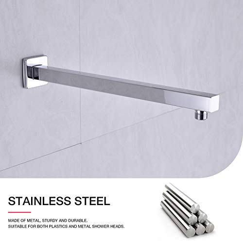 Shower Arm with Flange 16 Inch Stainless Steel Overhead Shower Extension Arm Bathroom Wall Mounted Pipe for Rainfall Showerhead, Chrome - color: Chrome