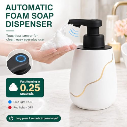 BosilunLife Rechargeable Auto Touchless Foam Soap Dispenser 17oz Ceramic | With Elegant Golden Curved Line.With Waterproof Pump,Touch-Free Sensing.17oz Dish Soap For Kitchen And Bathroom，White - color: White, style: Foam Pump