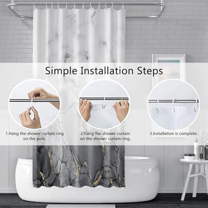 Gray Marble Stall Waterproof Shower Curtain 36x72 inches | RV Small Shower Curtain Set for Bathroom, Abstract Modern, Machine Washable, Easy to Install with Hooks, Ombre White Grey - color: Grey, size: 36"W x 72"L (Pack of 1)