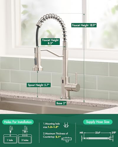 AIMADI Touchless Kitchen Faucet with Pull Down Sprayer,Brushed Nickel | Motion Sensor Kitchen Sink Faucet,Smart Hands Free,Stainless Steel Spring Faucets for Farmhouse RV Utility Sink - color: Brushed Nickel-1