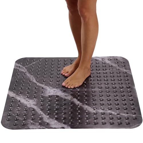 ENKOSI Extra Large Square Non Slip Shower Mat - 31 x 31-inch XL Bathroom Shower Mat - Square Shower Matts for Shower Stall Floors | Secure Suction Cups and Drain Holes (31x31 Marble Black) - color: Marble Black, size: 31" x 31" (Square)