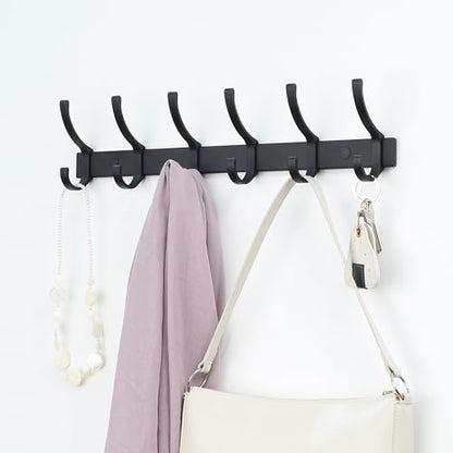 Coat Rack 2 Pack Wall Mounted - 6 Double Hooks, Matte Black, Heavy Duty, Aeropace Grade Aluminum Alloy, Metal Coat Hook Hanger Entryway Bathroom (6 Double Hooks - 2 Pack) - color: Matte Black, size: 6 Hooks - 2 Pack