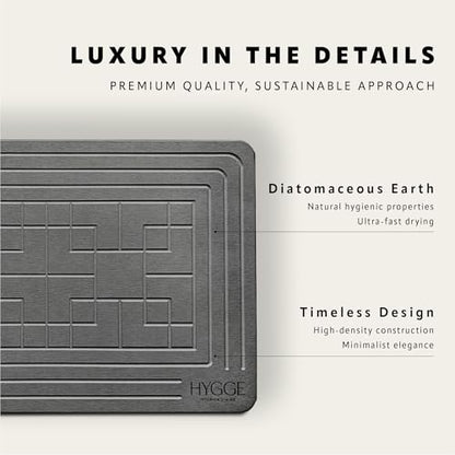 Diatomaceous Earth Stone Bath Mat - Ash Tile | Modern Fast Dry Bathroom Floor Shower Mat, Quick Drying Premium Diatomite Spa Stone Gift, Non-Slip Base, 23.6" x 15.4" - color: Ash Tile