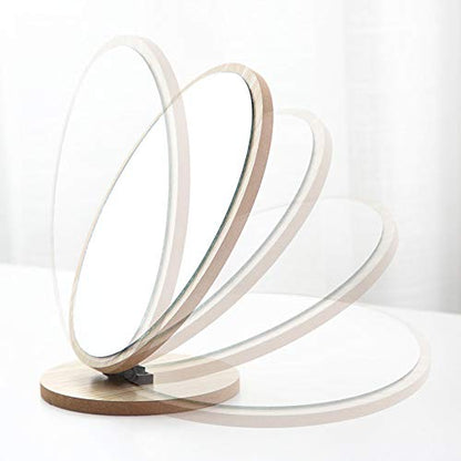 Aestivate Oval Compact Table Mirror - Wood Framed Desktop Mirror with 90 Degree Rotation for Makeup & Cosmetic - size: 7.5"L x 6.3"W