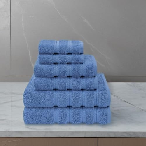 American Soft Linen 100% Cotton Luxury Turkish Towels, 6 Piece Towel Set | Soft Absorbent Quick Dry OEKO Tex Standard 100 Certificated Durable Machine Washable Premium Hotel Quality - color: Electric Blue