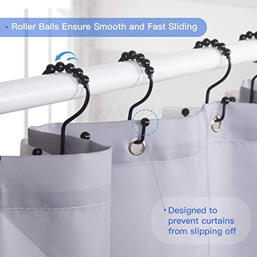 SUTINE Shower Curtain Hooks, 12 Pcs Double Shower Curtain Hooks Rings, Black Shower Curtain Hooks Rust Proof, Stainless Steel Bathroom Shower Hooks for Shower Curtain, Towels, Clothing, Black - color: Black