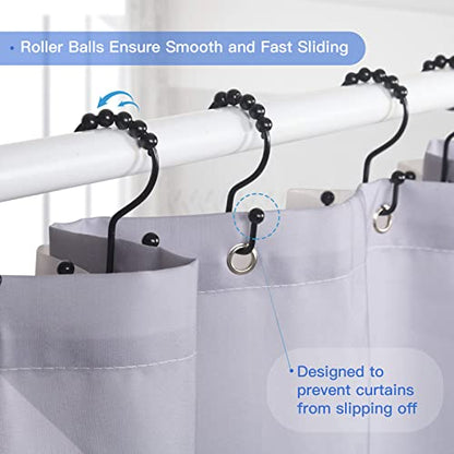 SUTINE Shower Curtain Hooks, 12 Pcs Double Shower Curtain Hooks Rings, Black Shower Curtain Hooks Rust Proof, Stainless Steel Bathroom Shower Hooks for Shower Curtain, Towels, Clothing, Black - color: Black