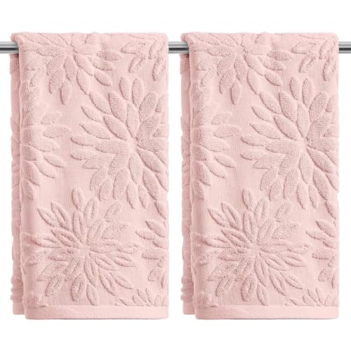 Artoid Mode 2 Pcs Pink 3D Dahlia Floral Jacquard Hand Towels for Bathroom, 100% Cotton Soft Absorbent Bathroom Decor Towels, 13.7 x 29.5 Inch - color: Pink, size: 13.7" x 29.5", 2PCS