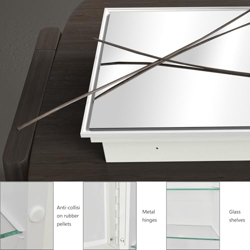 Plastic Medicine Cabinet with Mirror 16x26 inch, Recessed Medicine Cabinet or Surface Wall Mount Bathroom Cabinets with Adjustable Shelves, White Frame Mirror Cabinet - style: CS5003A-1626
