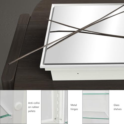 Plastic Medicine Cabinet with Mirror 16x26 inch, Recessed Medicine Cabinet or Surface Wall Mount Bathroom Cabinets with Adjustable Shelves, White Frame Mirror Cabinet - style: CS5003A-1626