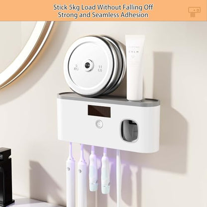 Toothbrush Holders for Bathrooms, Toothbrush Sanitizer Holder for Kids and Adult, Electric Toothbrush Holders Wall Mounted with Toothpaste Dispenser
