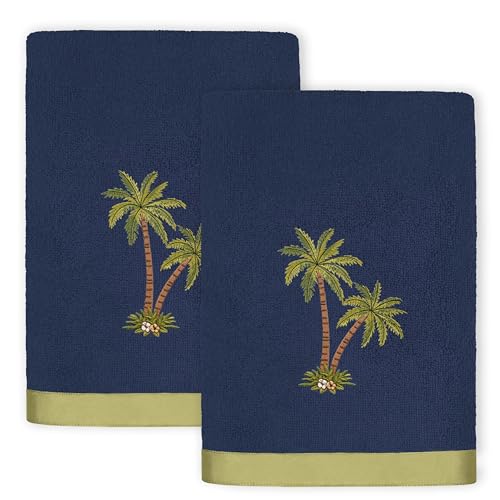 Flourish 2-Piece Bath Towel Set, Lustrous Palm Motif, Superior Turkish Cotton, Ultra Absorbent, Chic Bathroom Upgrade, 2 Bath Towels, Marine - color: Marine, size: 2 Pcs Bath Towel