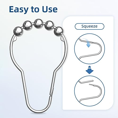 Titanker Shower Curtain Hooks Rings, Rust-Resistant Metal Shower Curtain Hooks for Bathroom Shower Rods Shower Hooks Shower Rings for Curtain - Set of 12, Chrome - color: Chrome