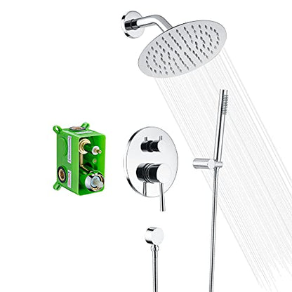 SUMERAIN Bathroom Rain Shower System with 8" Rain Shower Head | Wall Mounted, Brass Hand Shower, Rough in Valve Included, Concealed Box Design, Easy to Maintain and Install - color: Chrome, size: 2 Function