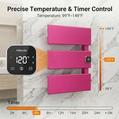 3 Panel Pink Heated Towel Rack for Bathroom Towel Warming | Fast-heat in 2-3 minutes. Dry towels in 4 hours. Smart thermo control and precise timer, Work with Smart Plug. - size: 3 Panel