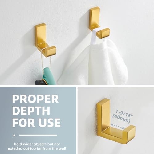 Angle Simple Towel Hooks Brushed Dark Gold, 2 Pack Coat Robe Holder | Solid SUS304 Stainless Steel, Space Saving L Shape Wall Hooks for Bathroom Shower Closet Hallway Kitchen, Screw Mount - color: Brushed Dark Gold, size: 2 Pack