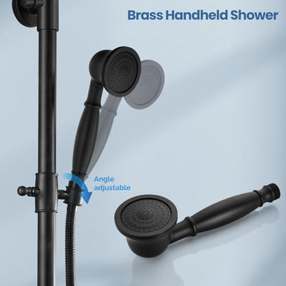 Airuida Matte Black Exposed Shower System with Handheld Spray | Single Handle,Wall Mount,8 Inch Rainfall Shower Head,Dual Function,Exposed Pipe Fixture for Bathroom - color: Matte Black