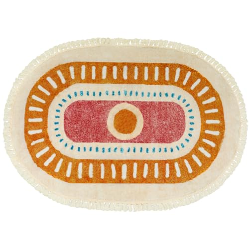 Lukinbox Boho Bathroom Rugs with Fringes, 2x3 Small Oval Washable Sun Area Rug for Bedroom, Ultra Soft Non-Slip Rainbow Throw Rug for Kids Room Nursery Entryway Kitchen - size: 2' x 2'11" (Oval)
