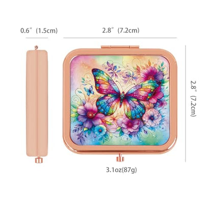 Compact Mirror, Handheld 2.8 inches Travel Makeup Mirror, 1X/2X Magnifying Square Pocket Makeup Mirror Rose Gold Butterfly - color: Rose Gold 11