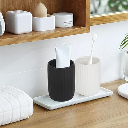 8 oz Toothbrush Holders for Bathroom, Ceramic Tooth Brushing Dispenser, Small Tooth Brush Organizer for Countertop, Toothpaste Storage Stand, Tumbler Storage Cup for Makeup Brushes -White