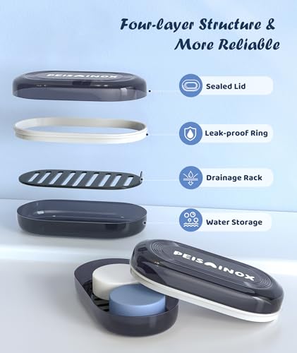 Doter Leakproof Travel Soap Dish with Lid - Draining Soap Bar Holder for Bathroom, Shower, Gym, School, Camping, Vacation, Outdoor - color: Black