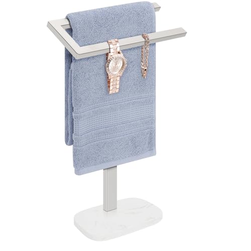 Livabber Standing Hand Towel Holder, 304 Stainless Steel Hand Towel Rack Stand with Heavy Marble Base, Bath Accessories, Towel Ring for Bathroom Kitchen Countertop, 14 Inch (Chrome) - color: Chrome