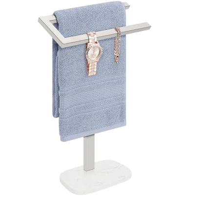 Livabber Standing Hand Towel Holder, 304 Stainless Steel Hand Towel Rack Stand with Heavy Marble Base, Bath Accessories, Towel Ring for Bathroom Kitchen Countertop, 14 Inch (Chrome) - color: Chrome